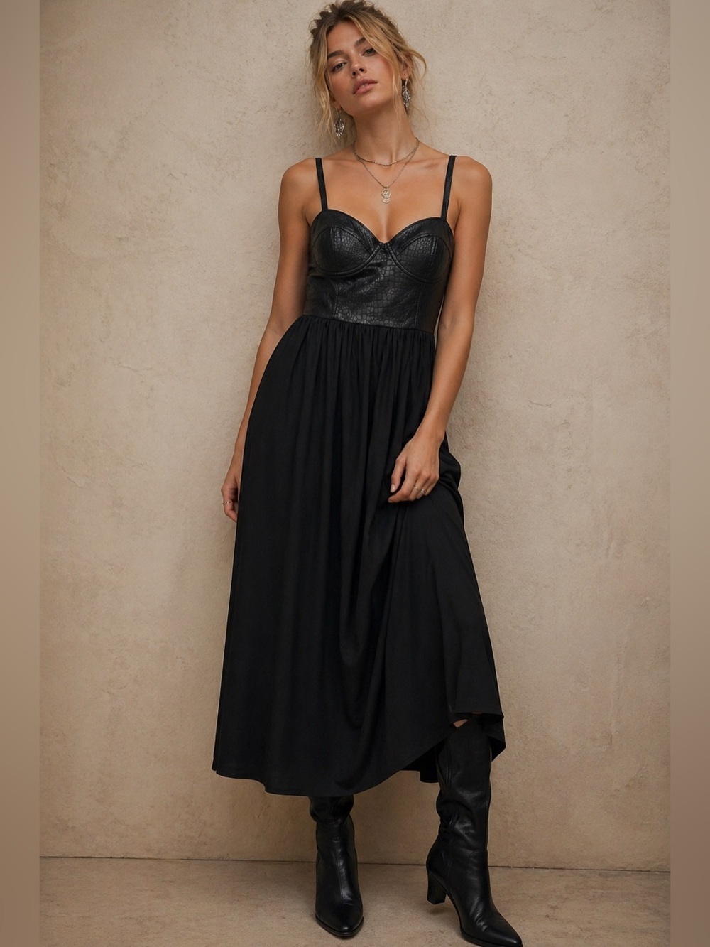NWT Muse For Boston Proper Snakeskin Corseted Bodice Midi Dress Size 8